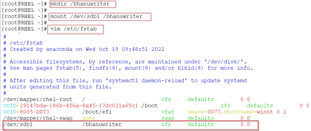 creating directory, mount point and adding in fstab